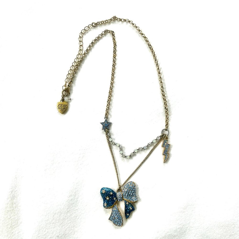 Betsey Johnson Sparkling Blue Lightening Bow Necklace